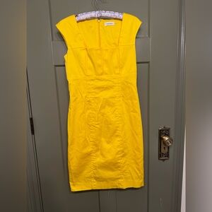 Calvin Klein Yellow Sheath Dress with Bateau Neckline